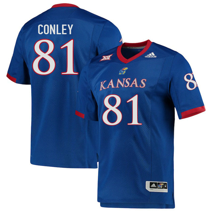 Men #81 Quinton Conley Kansas Jayhawks College Football Jerseys Stitched Sale-Royal